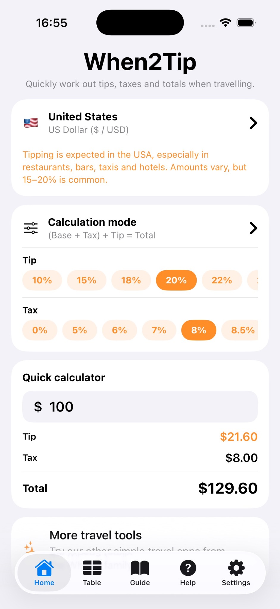 When2Tip home calculator screen